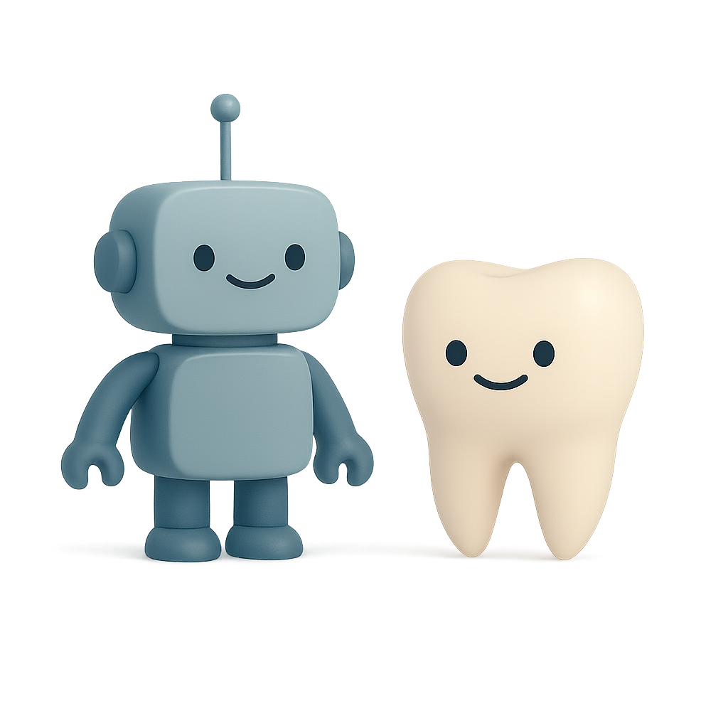 Friendly robot and tooth characters